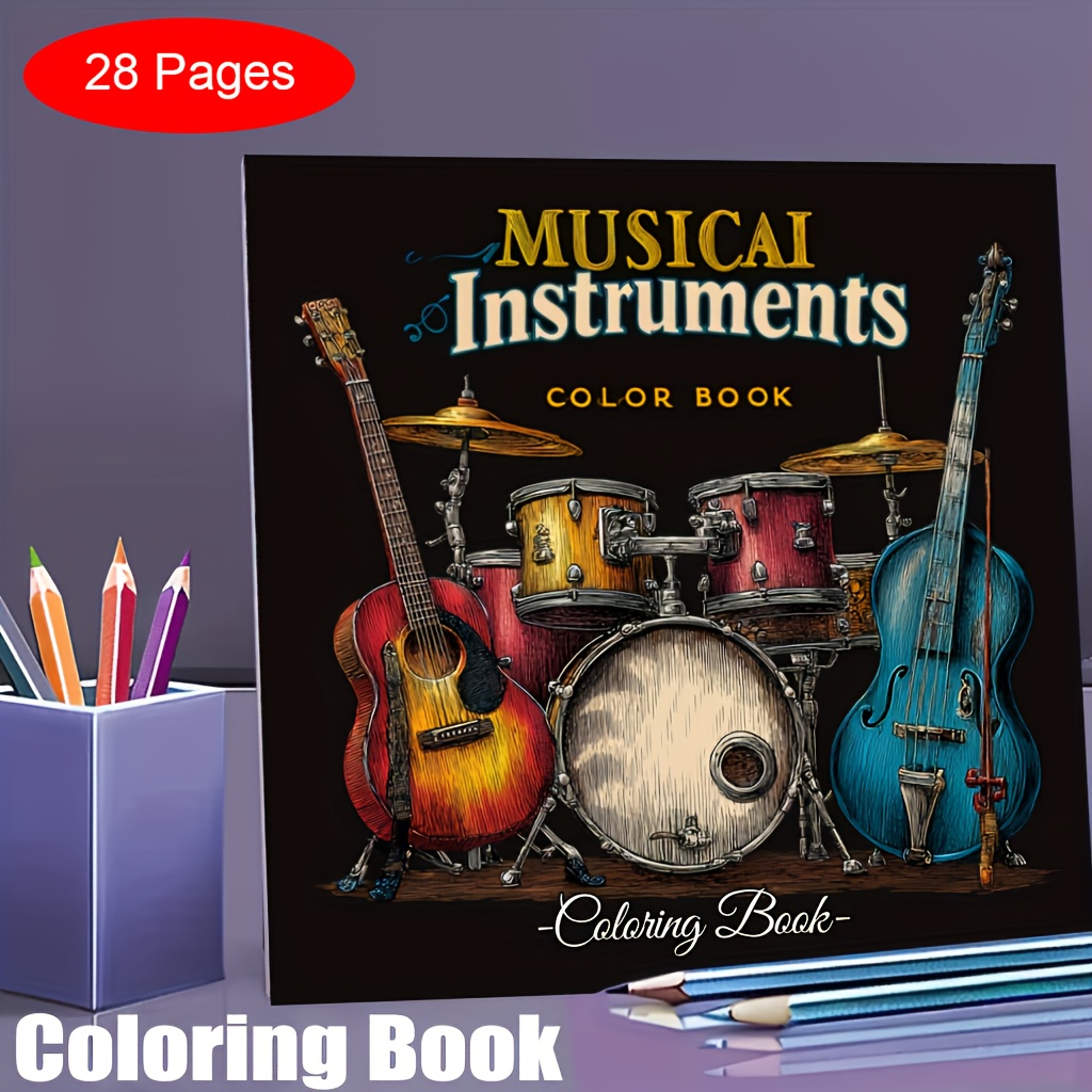 Musical Instrument Coloring Pages - 28 페이지 악기 색칠하기 책 성인