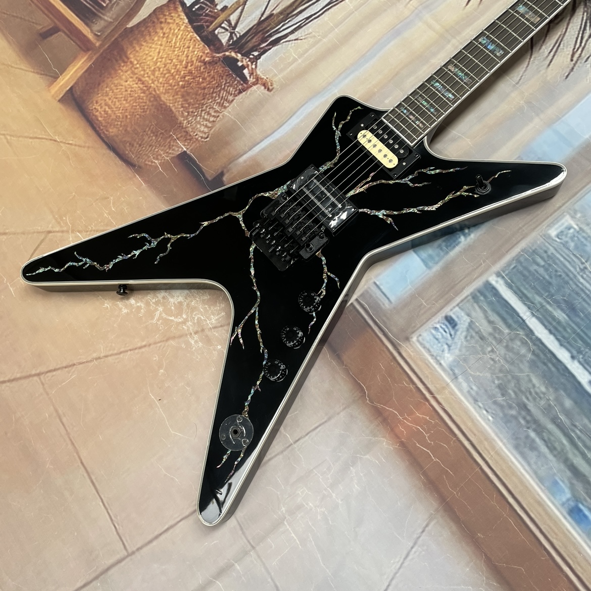 Electric Guitar Beginner - 6현 블랙 일렉트릭 기타, 아발론 인레이